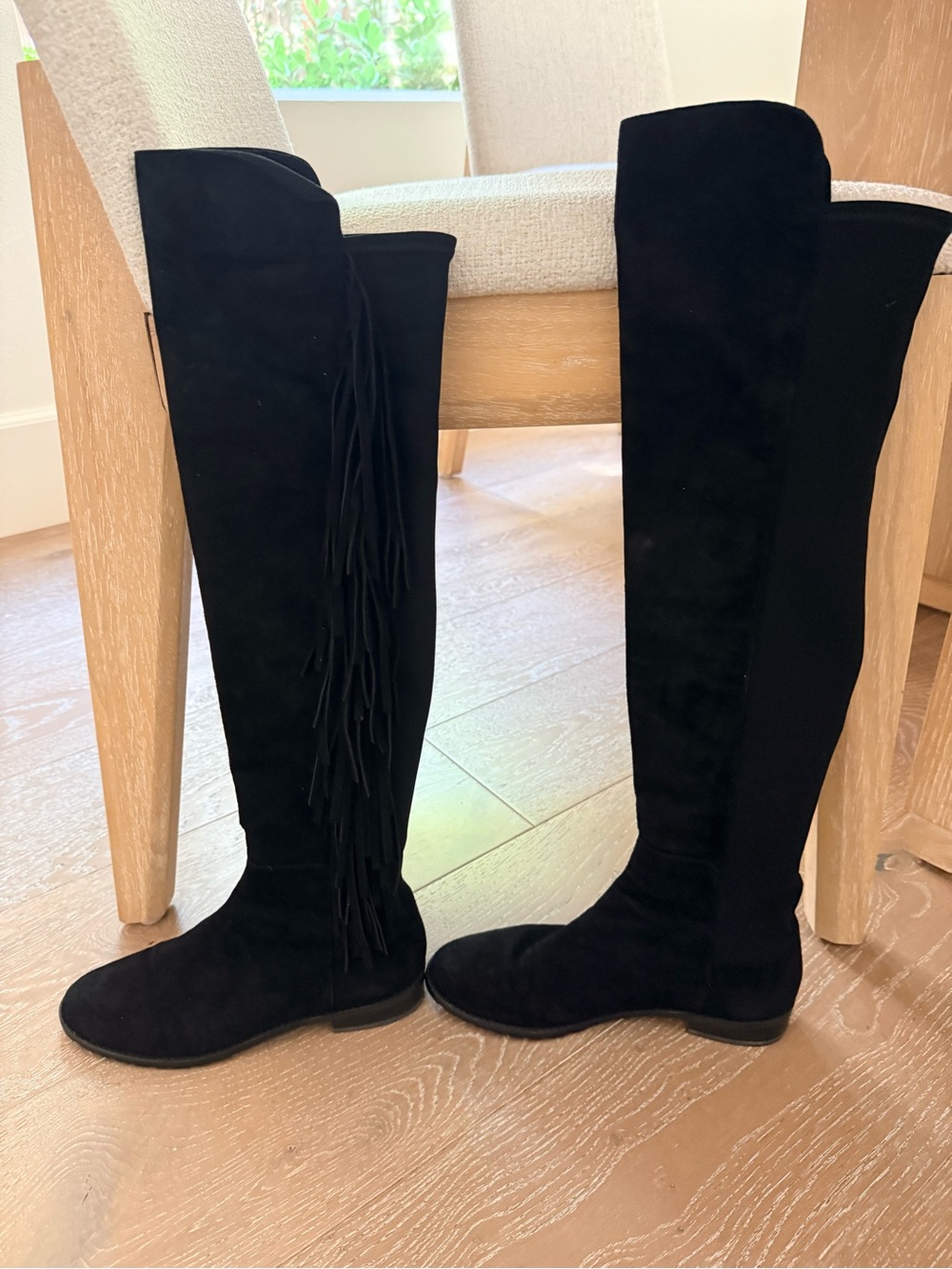 Stuart Weitzman Black Over-the-Knee Fringe Boots